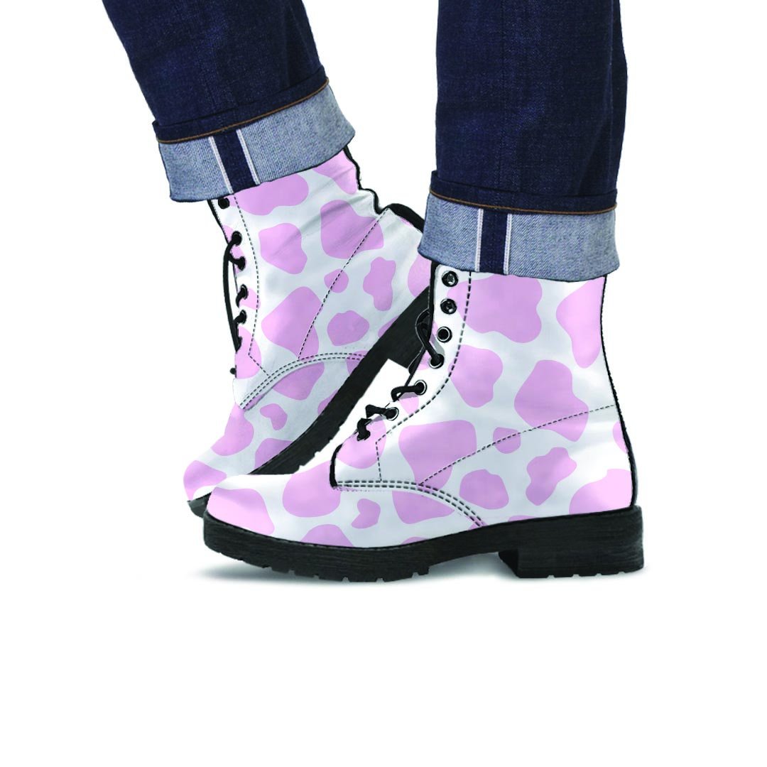 Pink White Cow Print Men's Boots-grizzshop