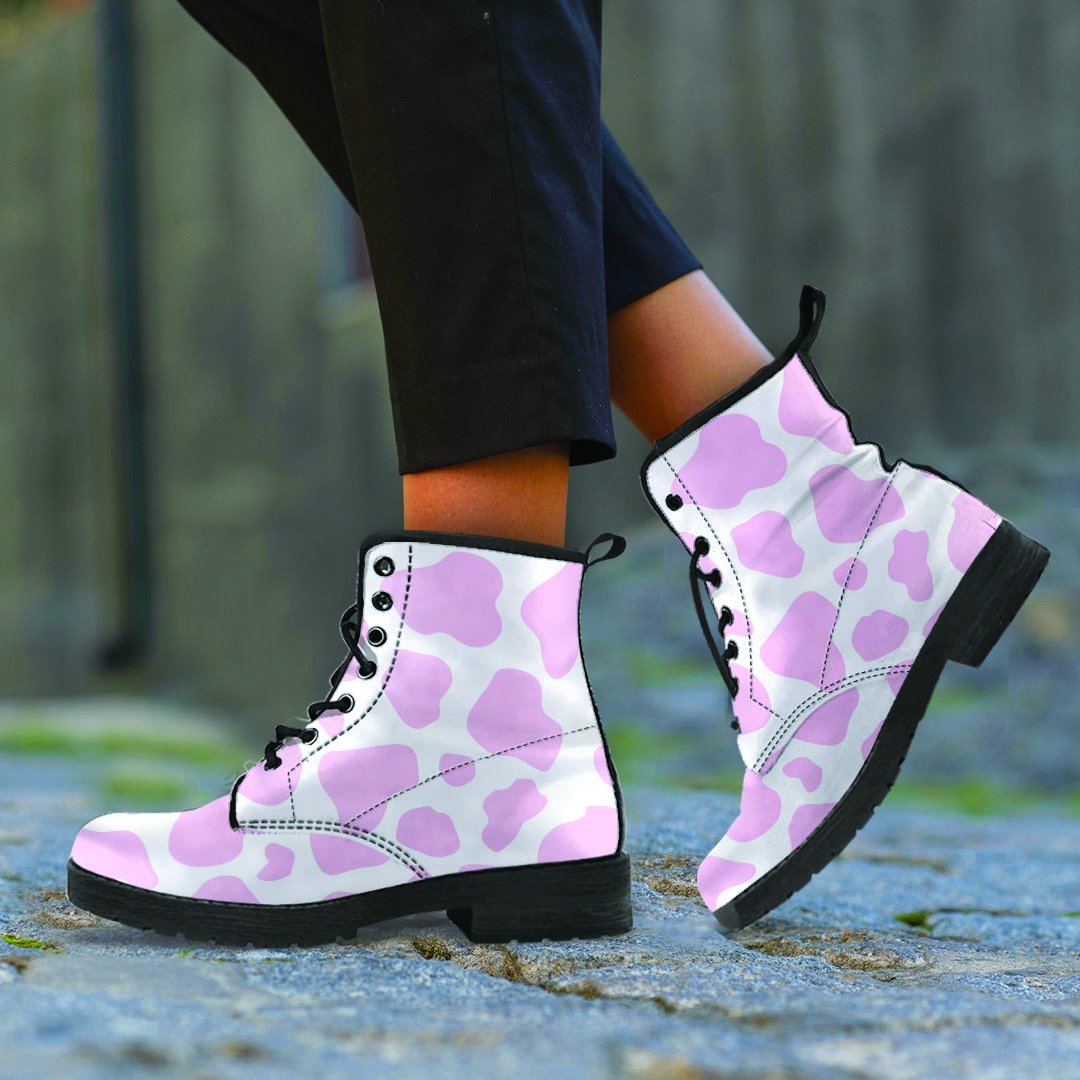 Pink White Cow Print Men's Boots-grizzshop