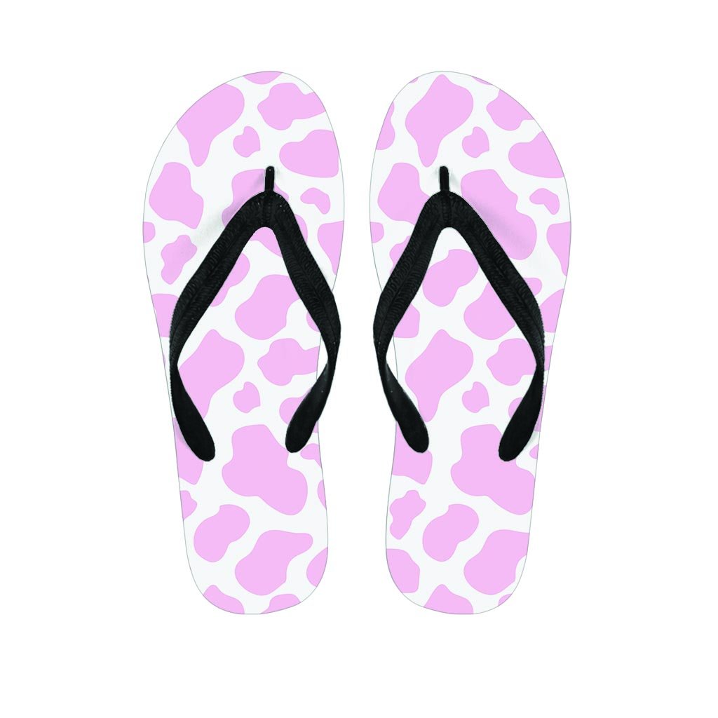 Pink White Cow Print Men's Flip Flops-grizzshop