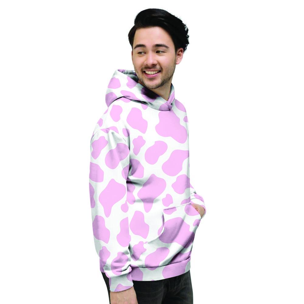 Pink White Cow Print Men's Hoodie-grizzshop