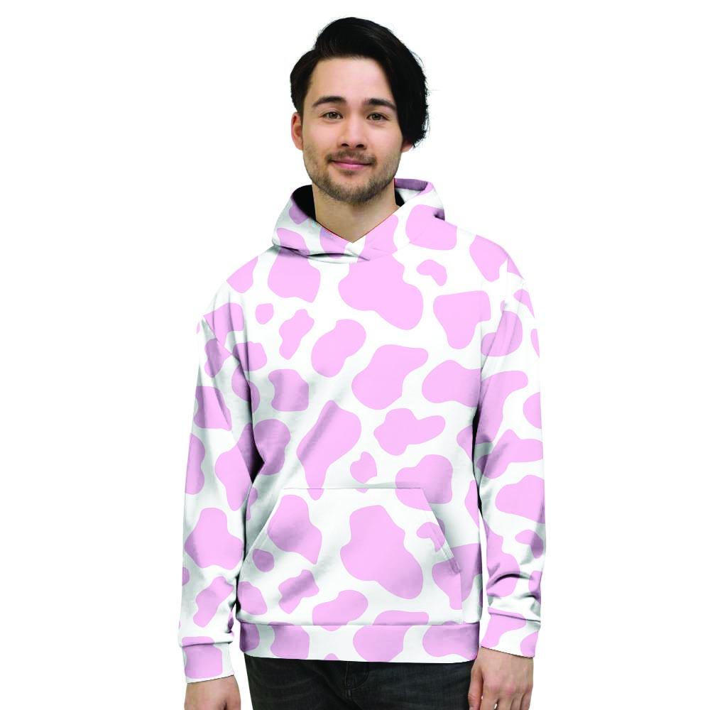 Pink White Cow Print Men's Hoodie-grizzshop