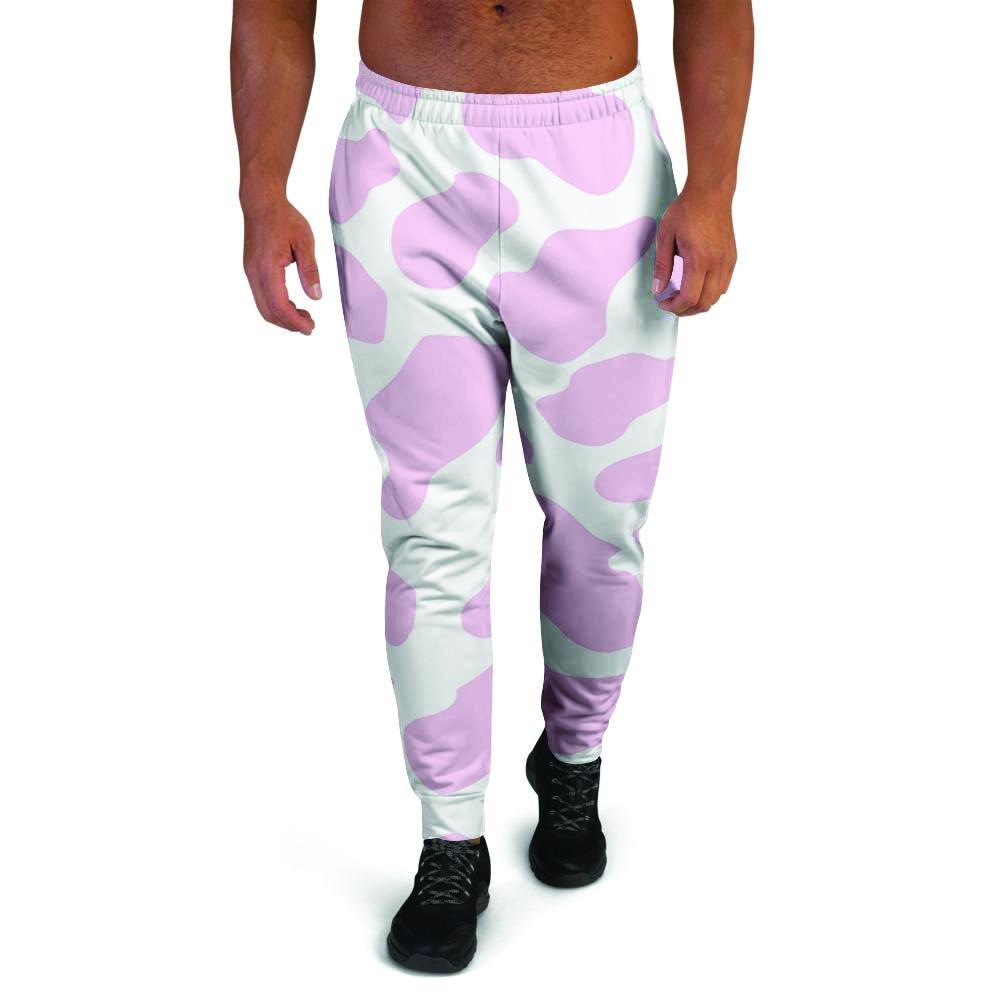 Pink White Cow Print Men's Joggers-grizzshop