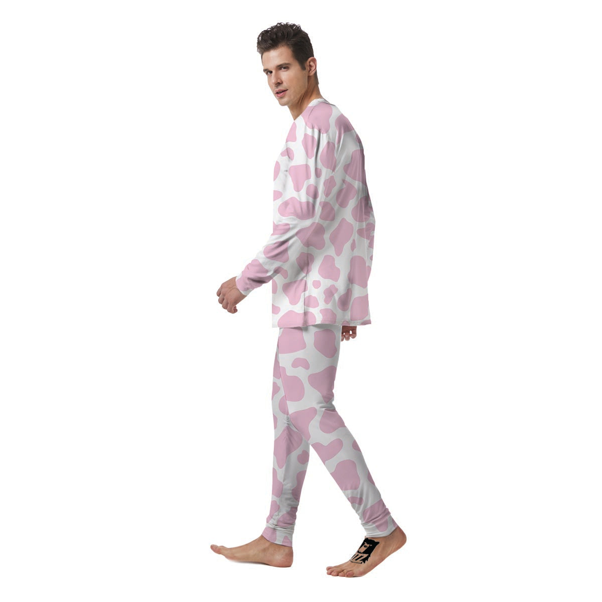 Pink White Cow Print Men's Pajamas-grizzshop