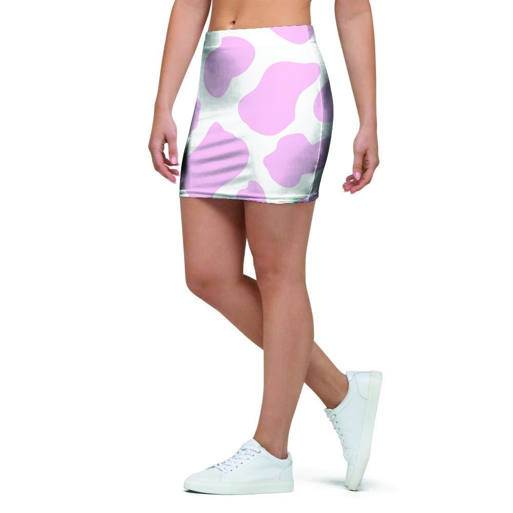 Pink White Cow Print Mini Skirt-grizzshop