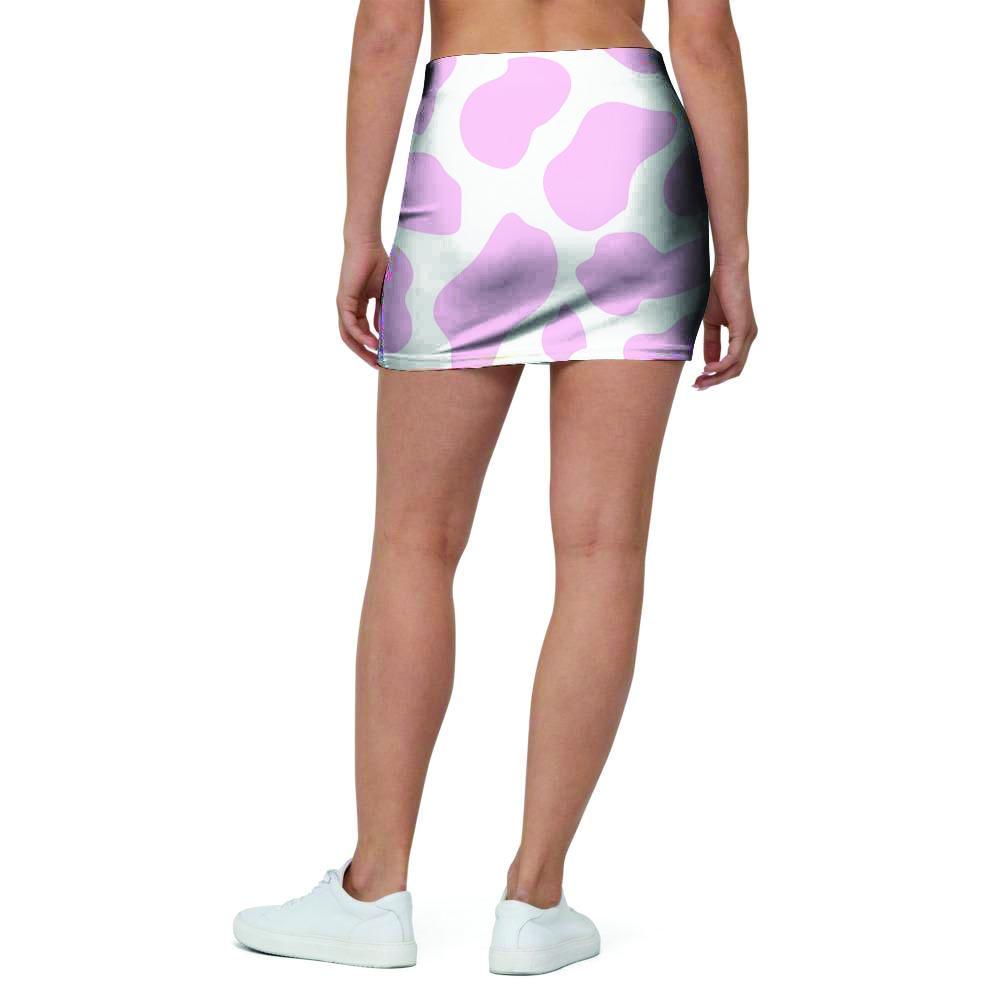 Pink White Cow Print Mini Skirt-grizzshop
