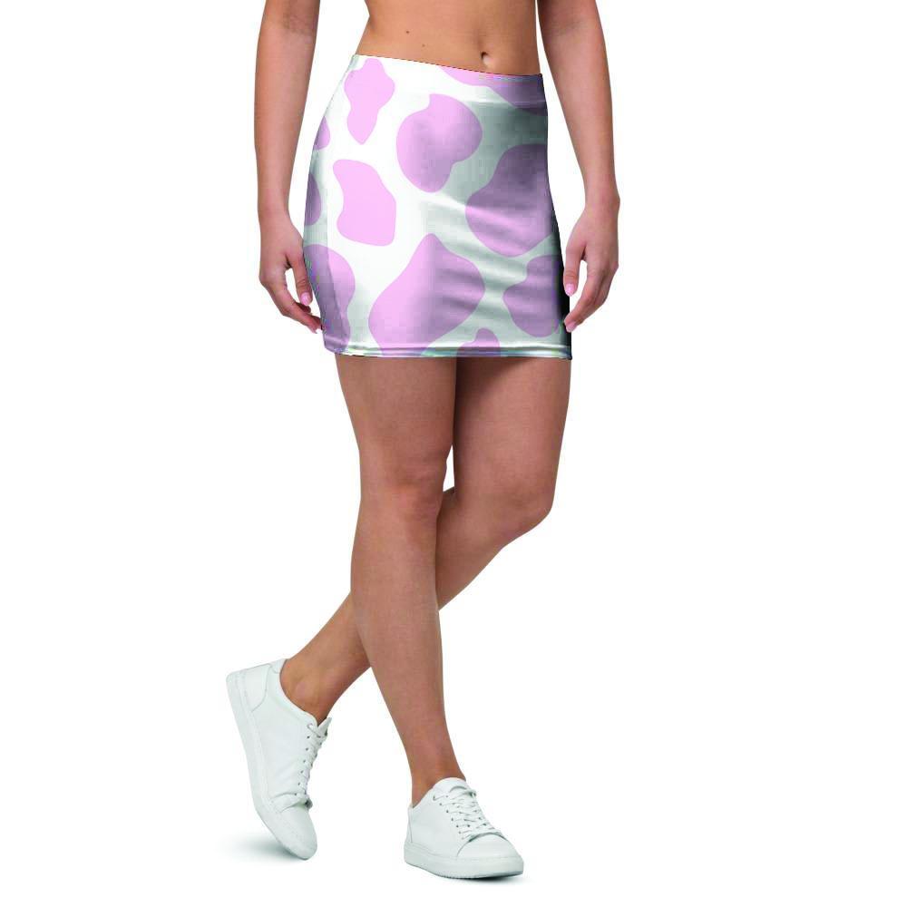Pink White Cow Print Mini Skirt-grizzshop
