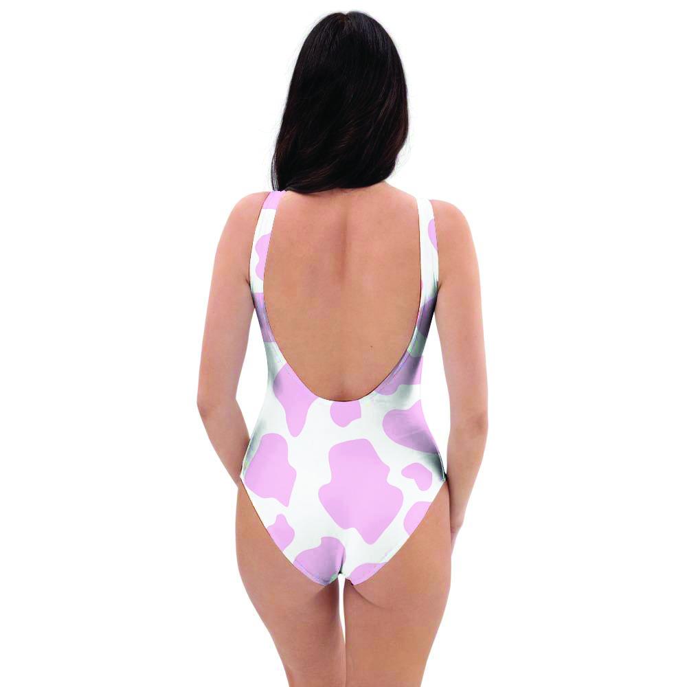 Pink White Cow Print One Piece Swimsuite-grizzshop