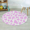 Pink White Cow Print Round Rug-grizzshop