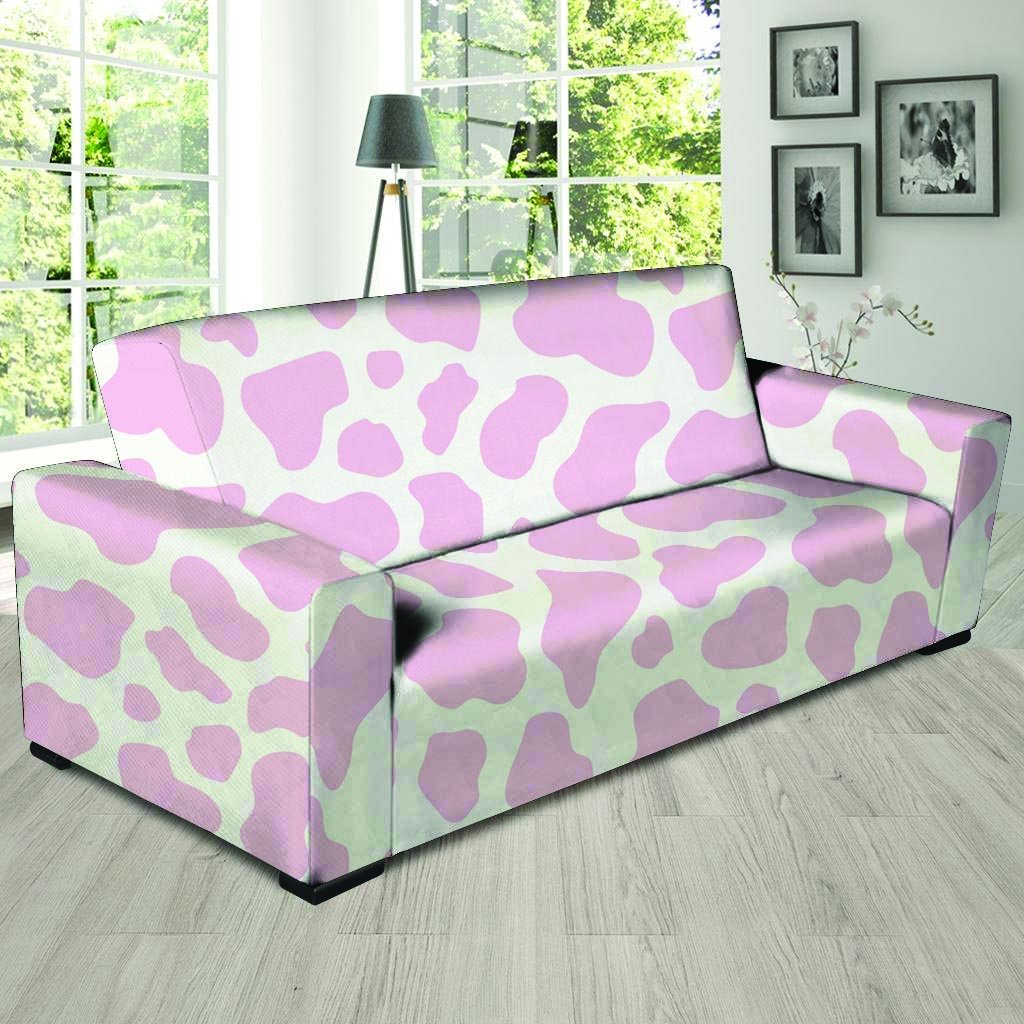 Pink White Cow Print Sofa Cover-grizzshop