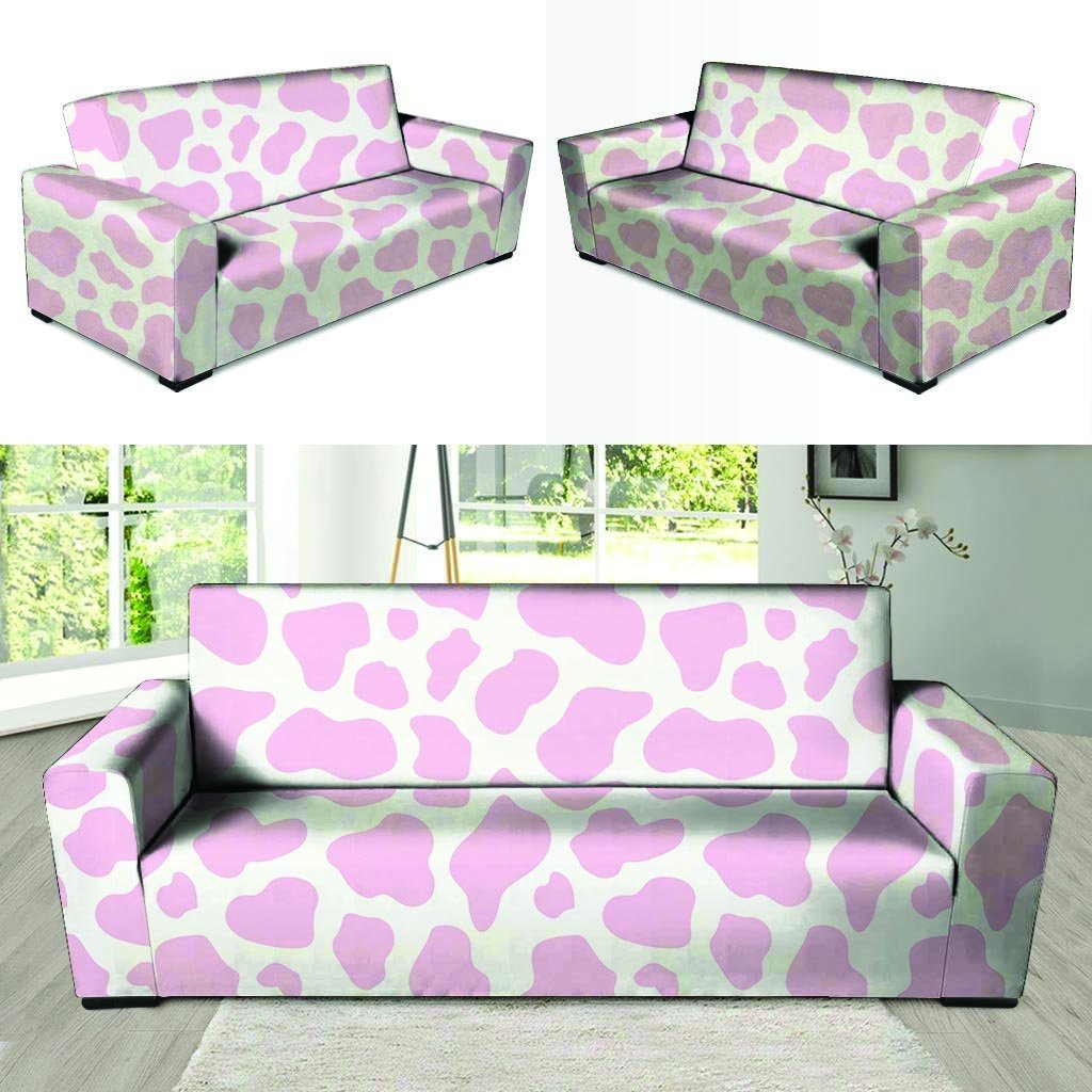 Pink White Cow Print Sofa Cover-grizzshop