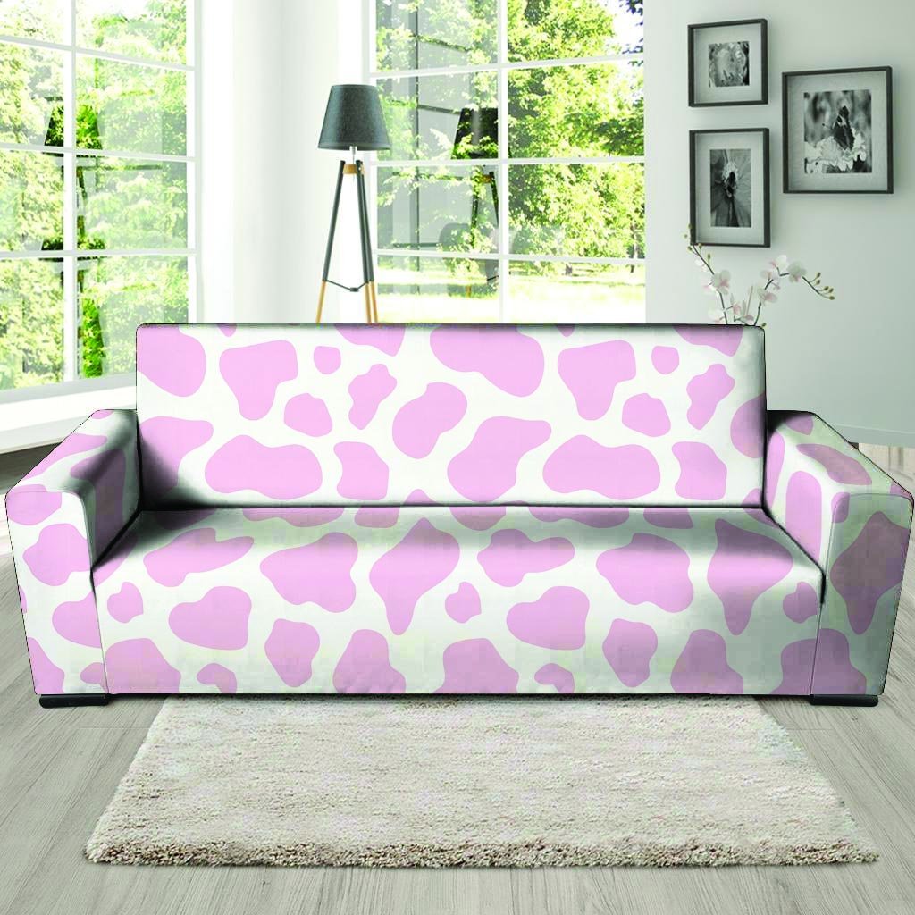 Pink White Cow Print Sofa Cover-grizzshop