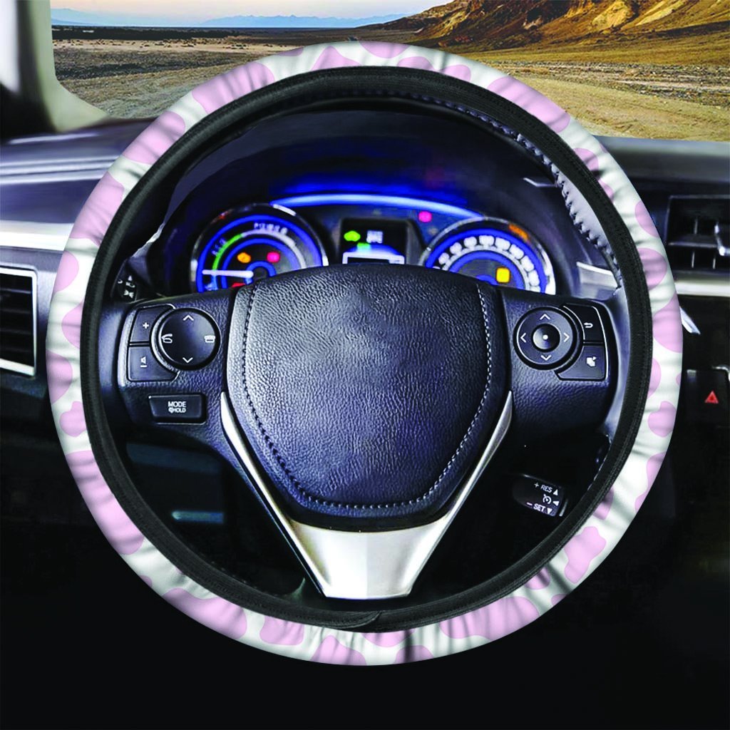 Pink White Cow Print Steering Wheel Cover-grizzshop