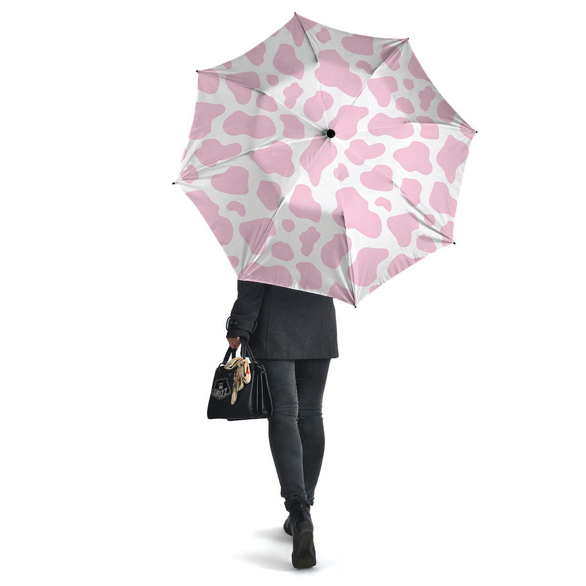 Pink White Cow Print Umbrella-grizzshop