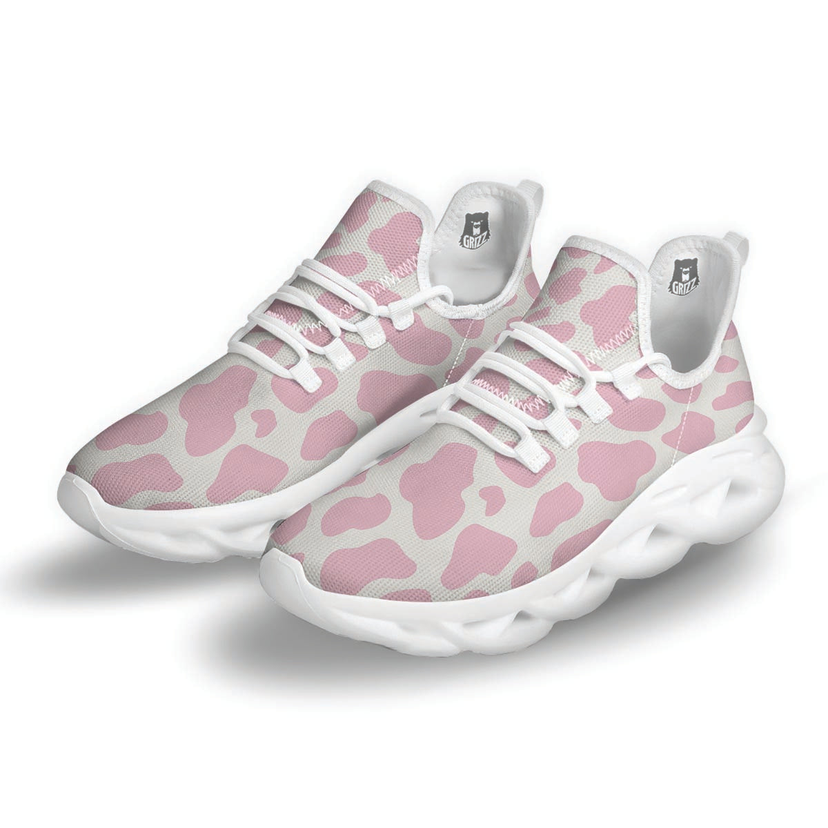 Pink White Cow Print White Running Shoes-grizzshop