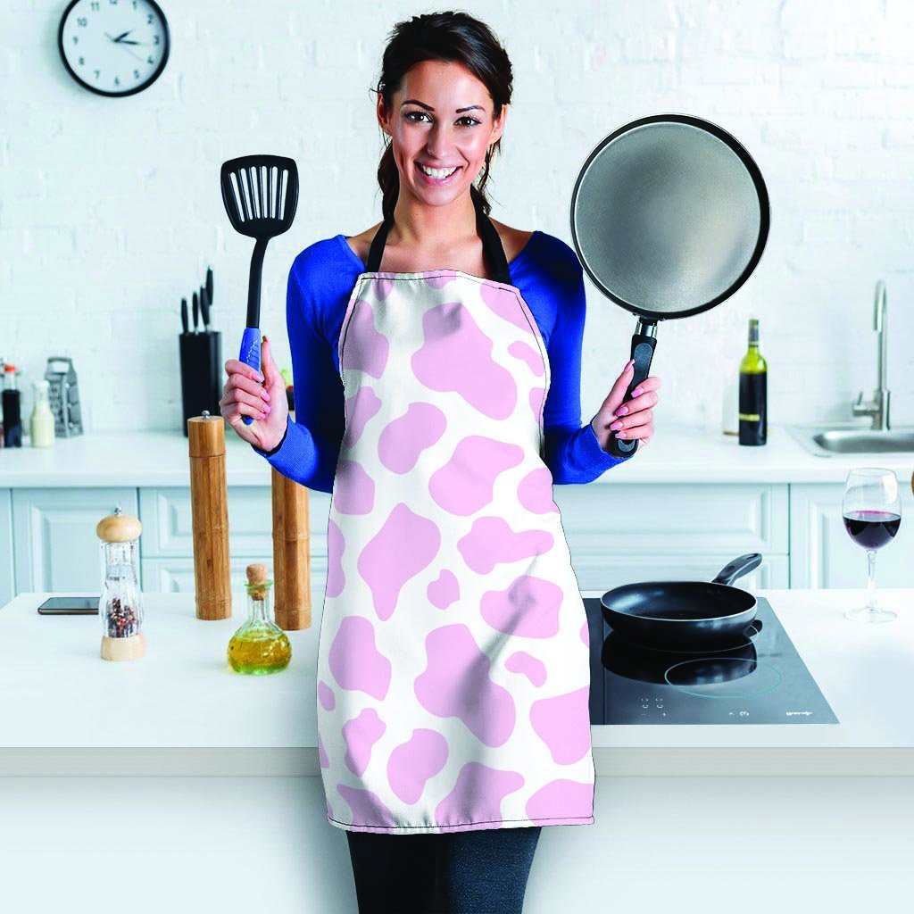 Pink White Cow Print Women's Apron-grizzshop