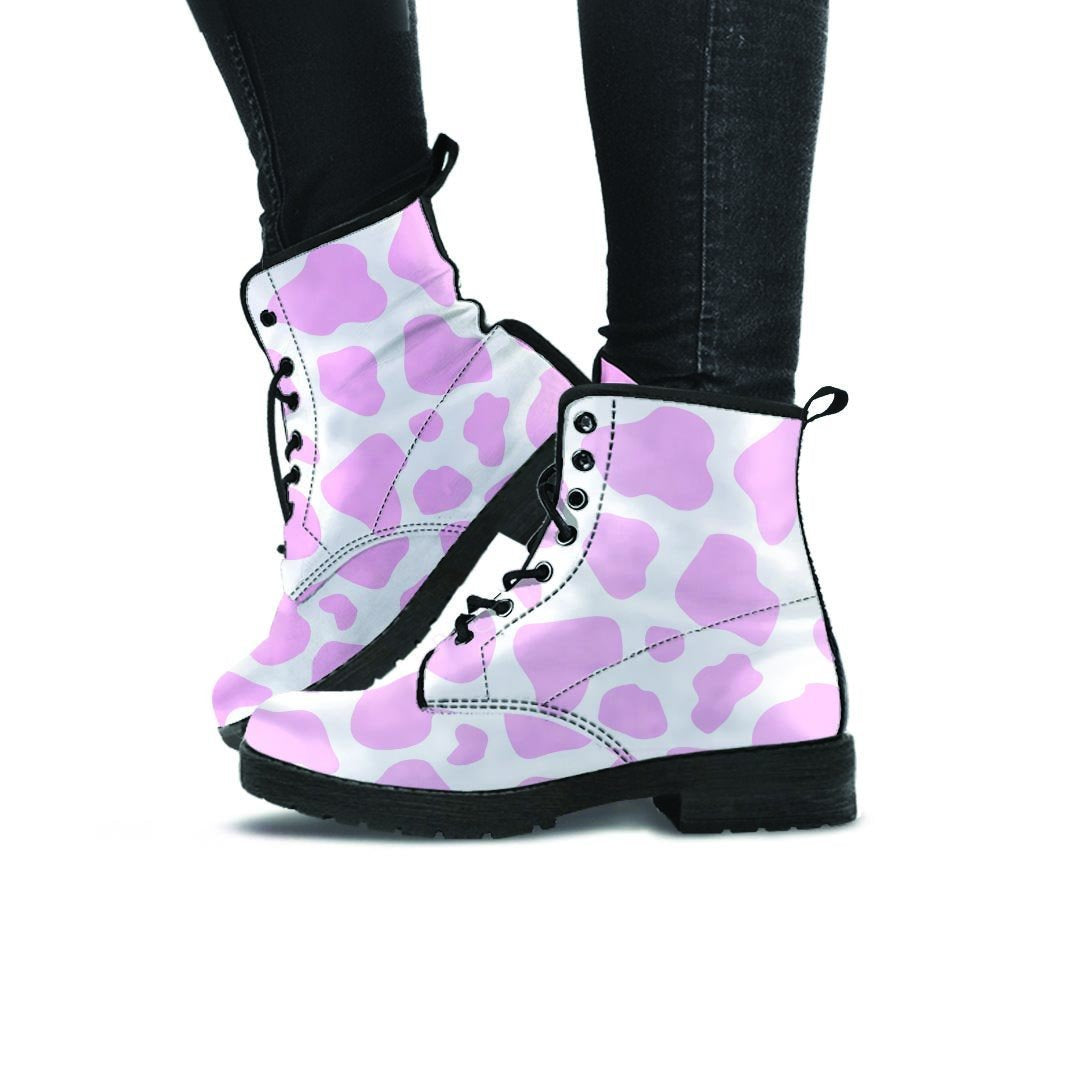 Pink White Cow Print Women's Boots-grizzshop