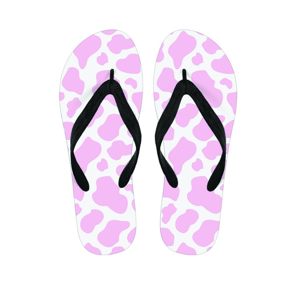 Pink White Cow Print Women's Flip Flops-grizzshop