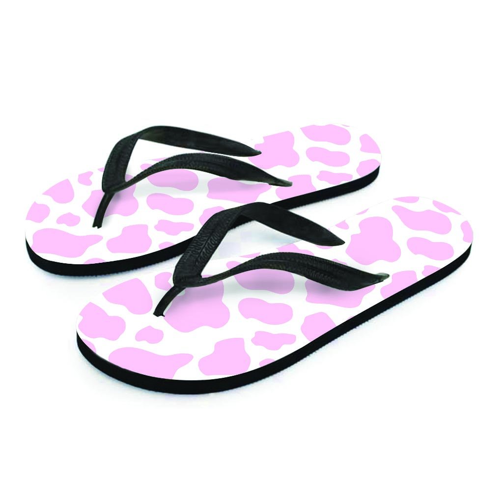 Pink White Cow Print Women's Flip Flops-grizzshop