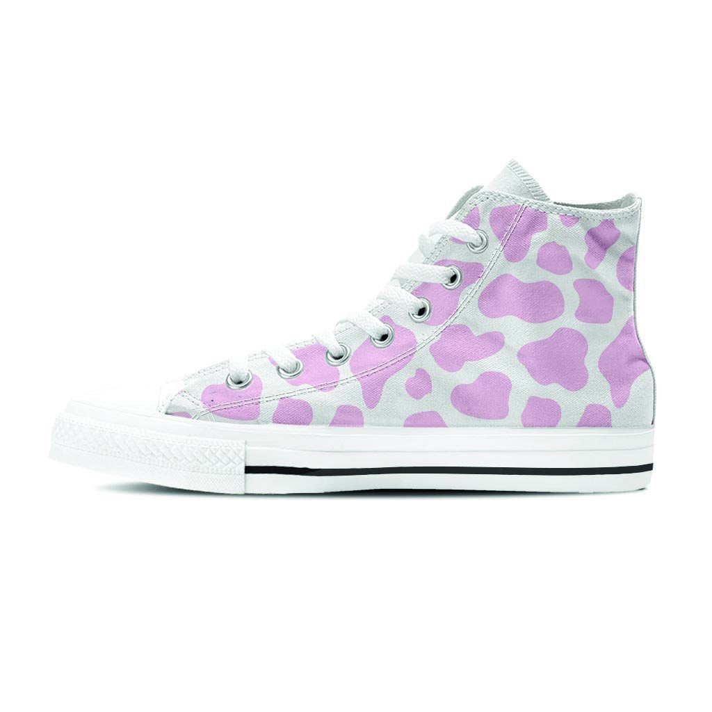 Pink White Cow Print Women's High Top Shoes-grizzshop
