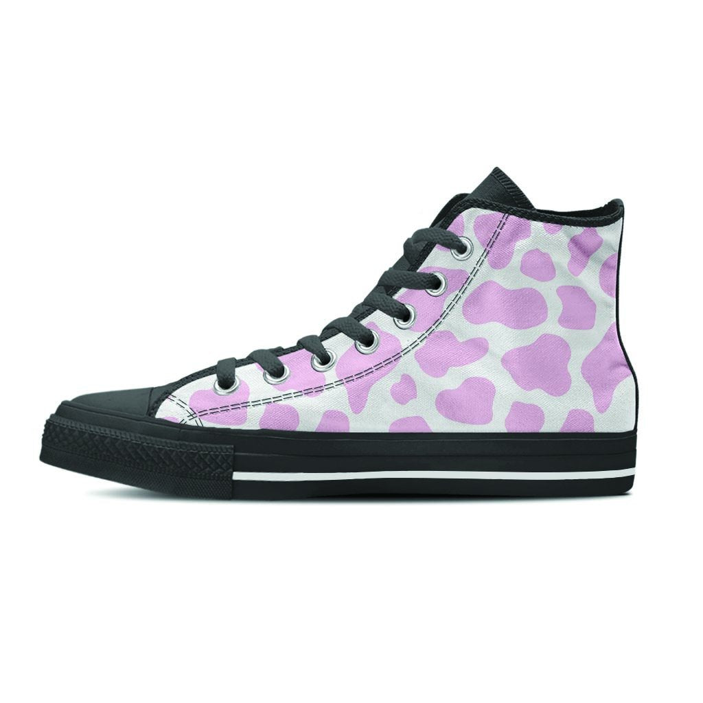 Pink White Cow Print Women's High Top Shoes-grizzshop