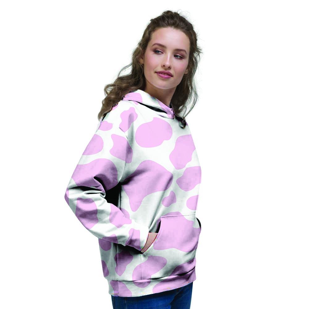 Pink White Cow Print Women's Hoodie-grizzshop