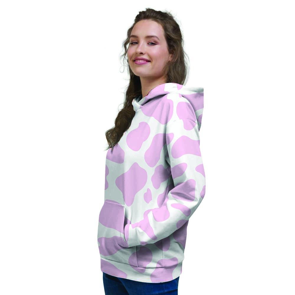 Pink White Cow Print Women's Hoodie-grizzshop