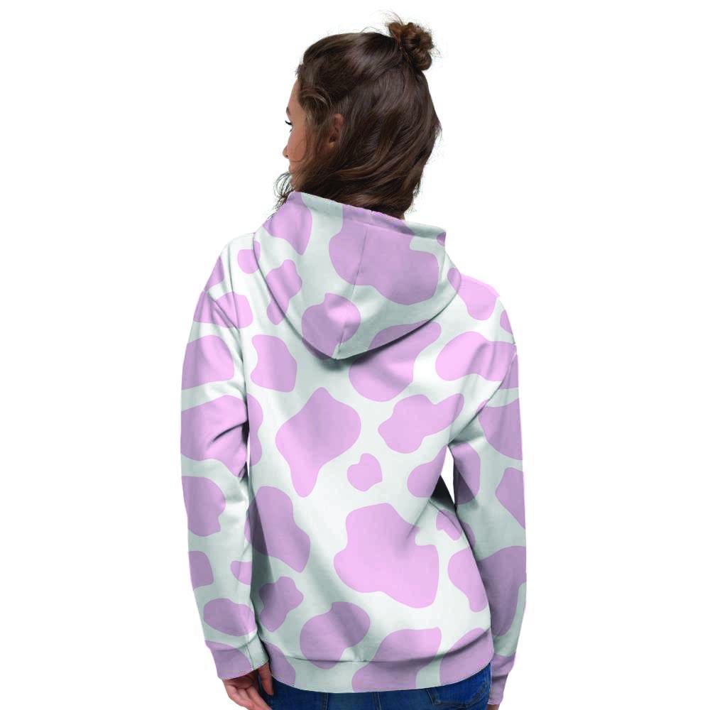 Pink White Cow Print Women's Hoodie-grizzshop