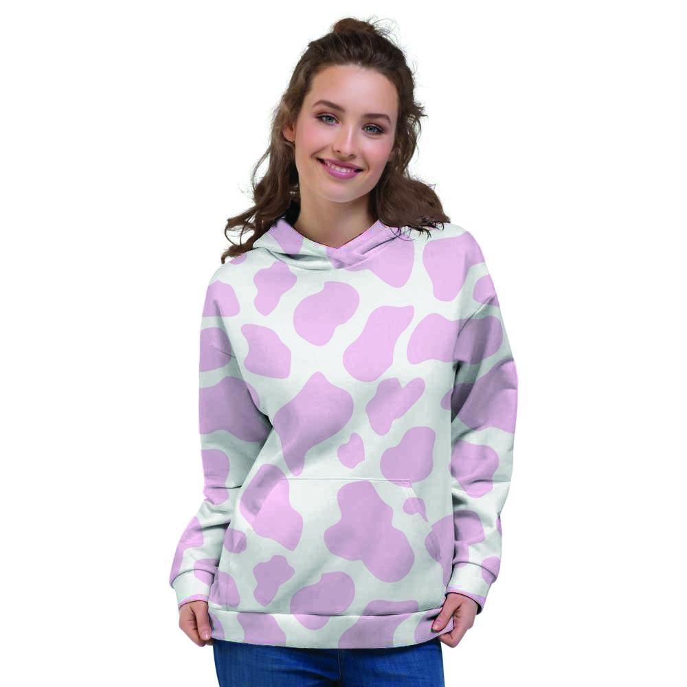 Pink White Cow Print Women's Hoodie-grizzshop