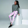 Pink White Cow Print Women's Joggers-grizzshop