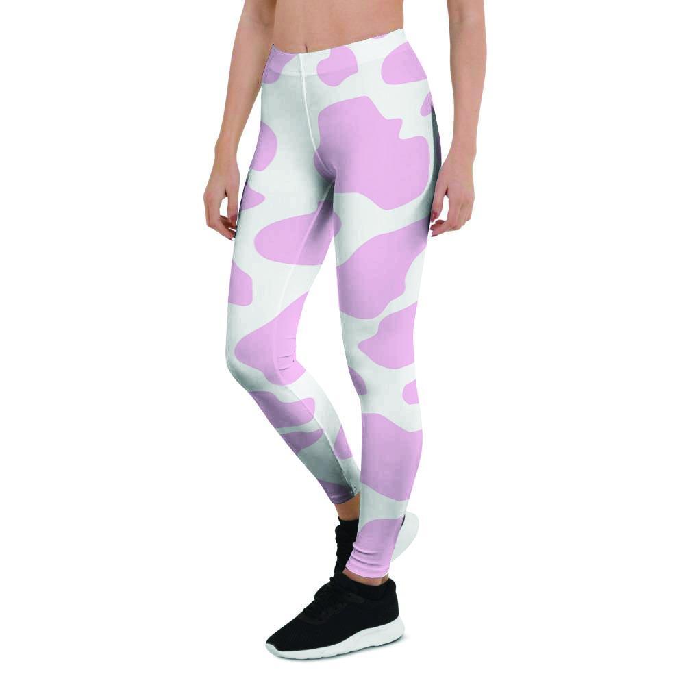 Pink White Cow Print Women's Leggings-grizzshop