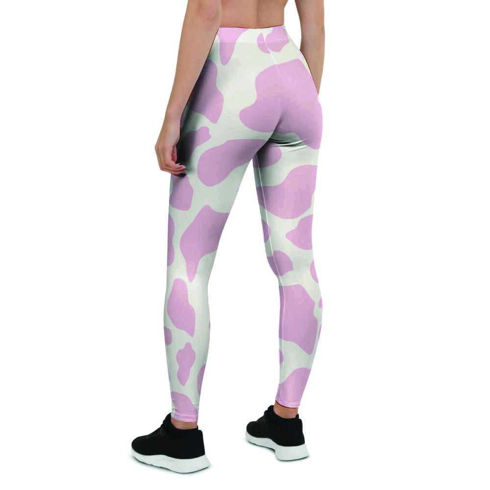 Pink White Cow Print Women's Leggings-grizzshop