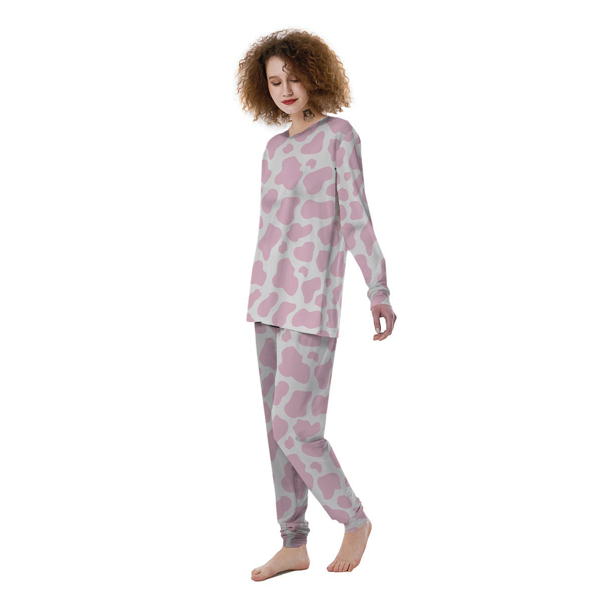 Pink White Cow Print Women's Pajamas-grizzshop