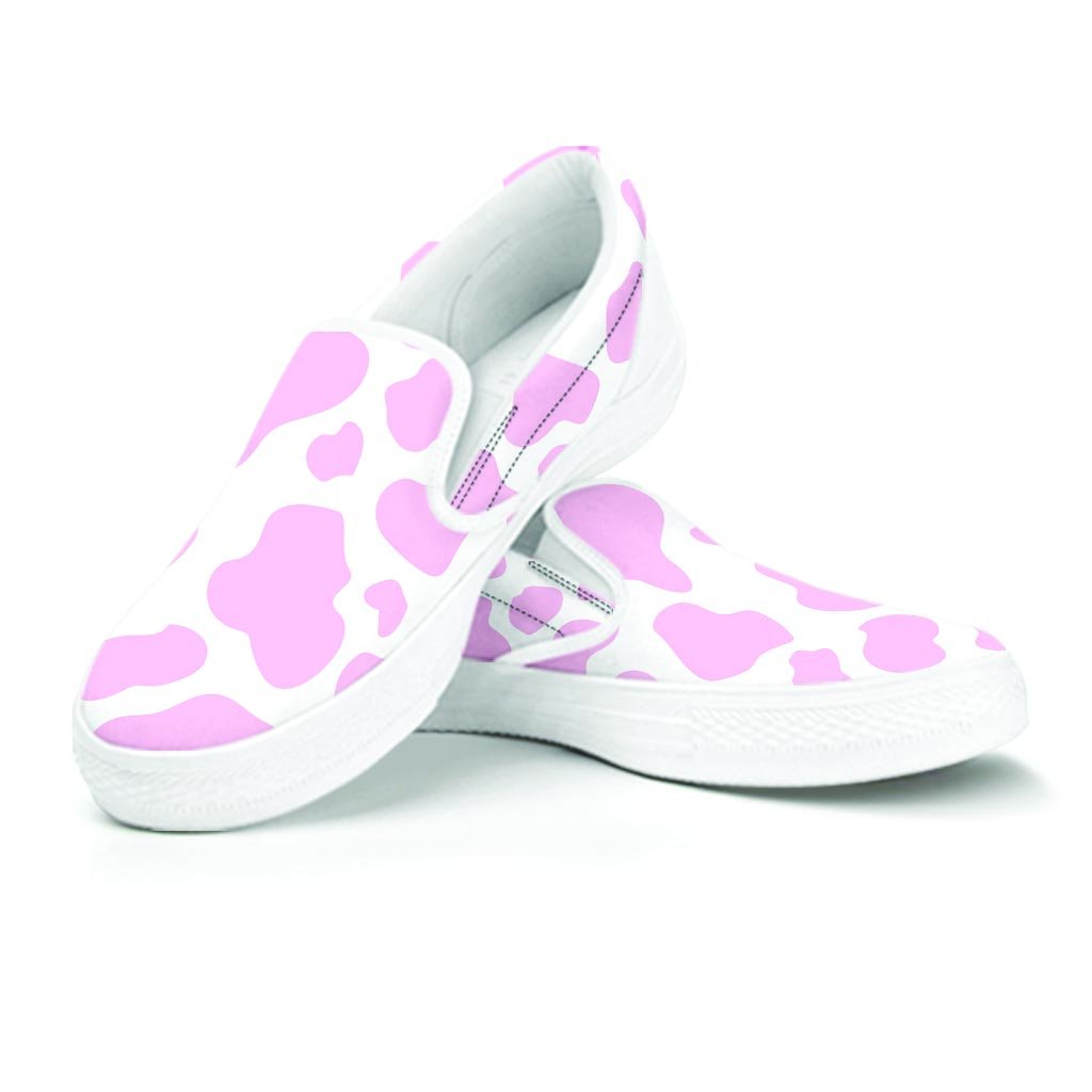 Pink White Cow Print Women's Slip On Sneakers-grizzshop