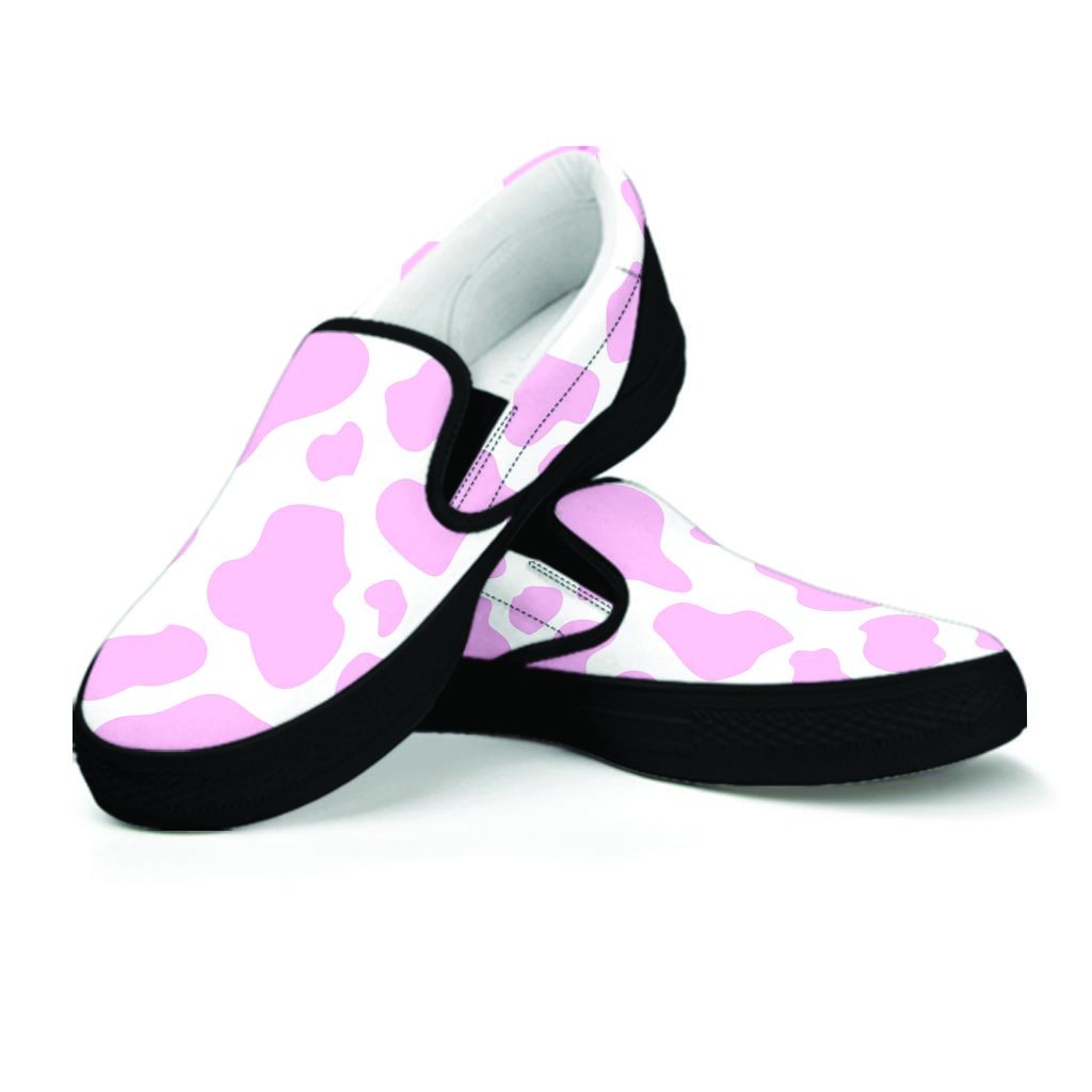 Pink White Cow Print Women's Slip On Sneakers-grizzshop