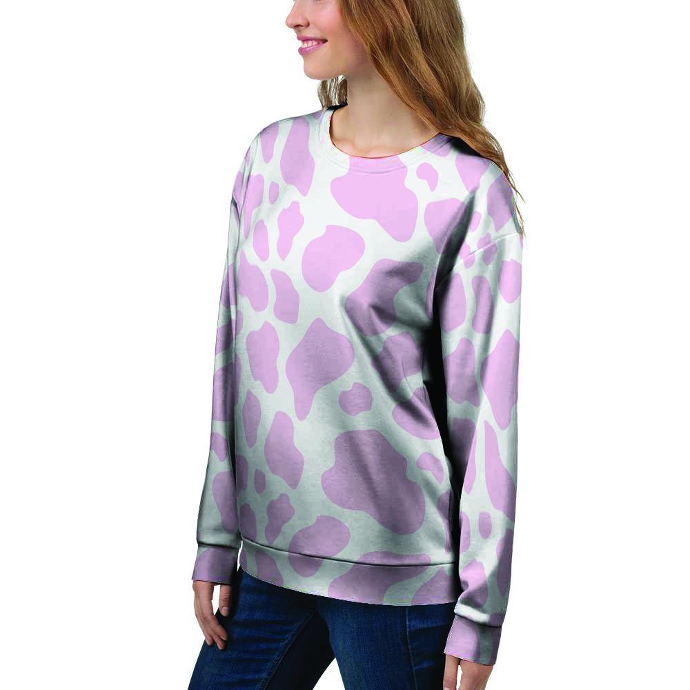 Pink White Cow Print Women's Sweatshirt-grizzshop