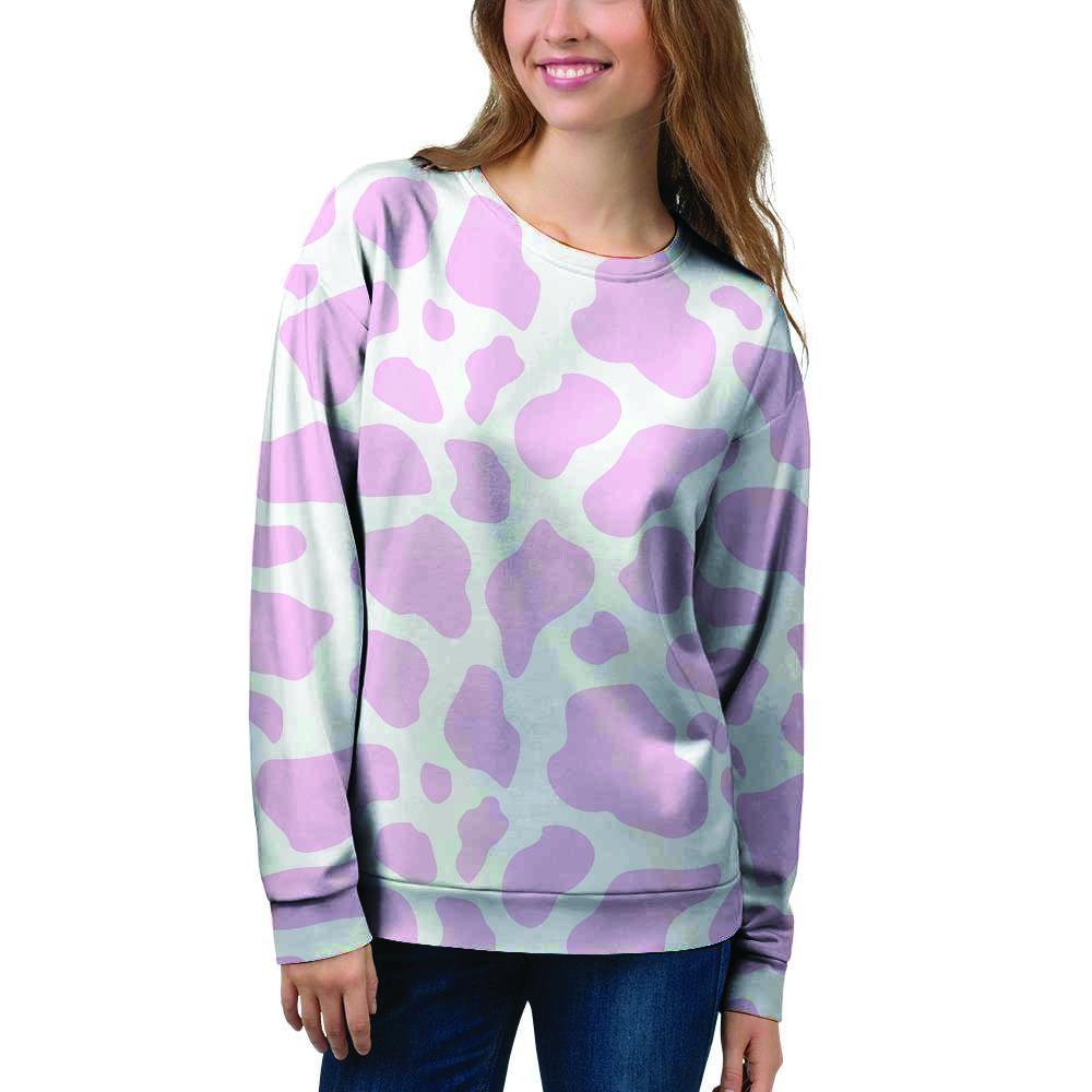 Pink White Cow Print Women's Sweatshirt-grizzshop