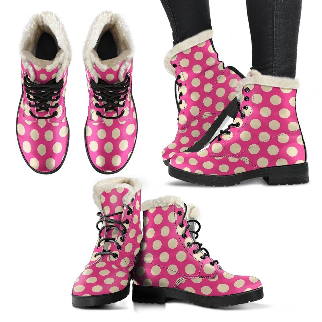 Pink White Polka dot Pattern Print Comfy Winter Boots-grizzshop
