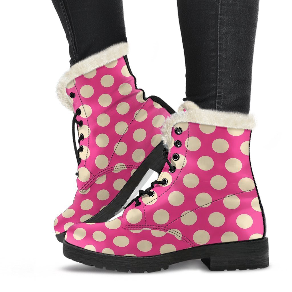 Pink White Polka dot Pattern Print Comfy Winter Boots-grizzshop