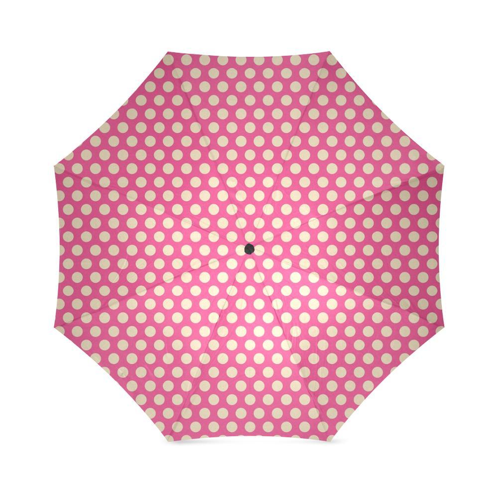 Pink White Polka dot Pattern Print Foldable Umbrella-grizzshop