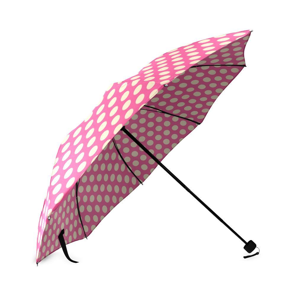 Pink White Polka dot Pattern Print Foldable Umbrella-grizzshop