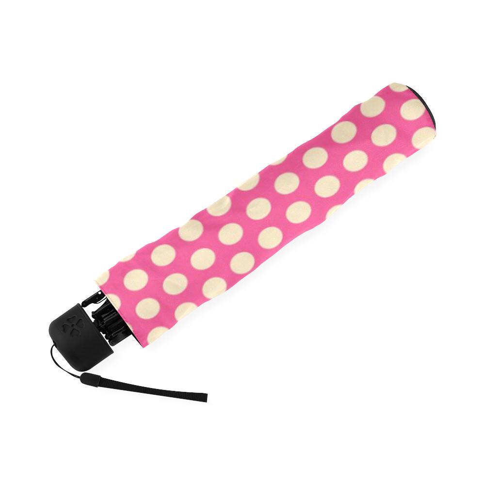 Pink White Polka dot Pattern Print Foldable Umbrella-grizzshop
