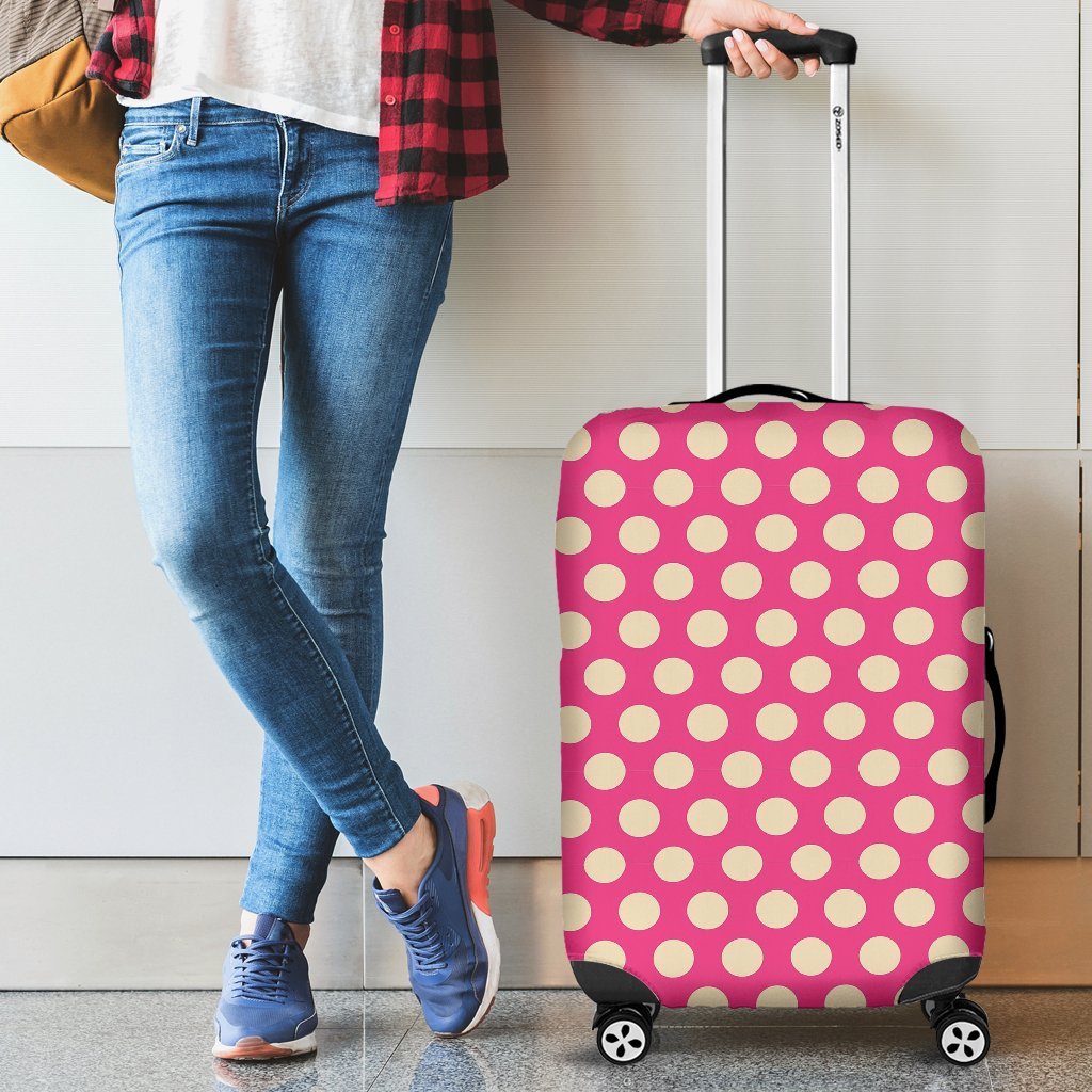 Pink White Polka dot Pattern Print Luggage Cover Protector-grizzshop