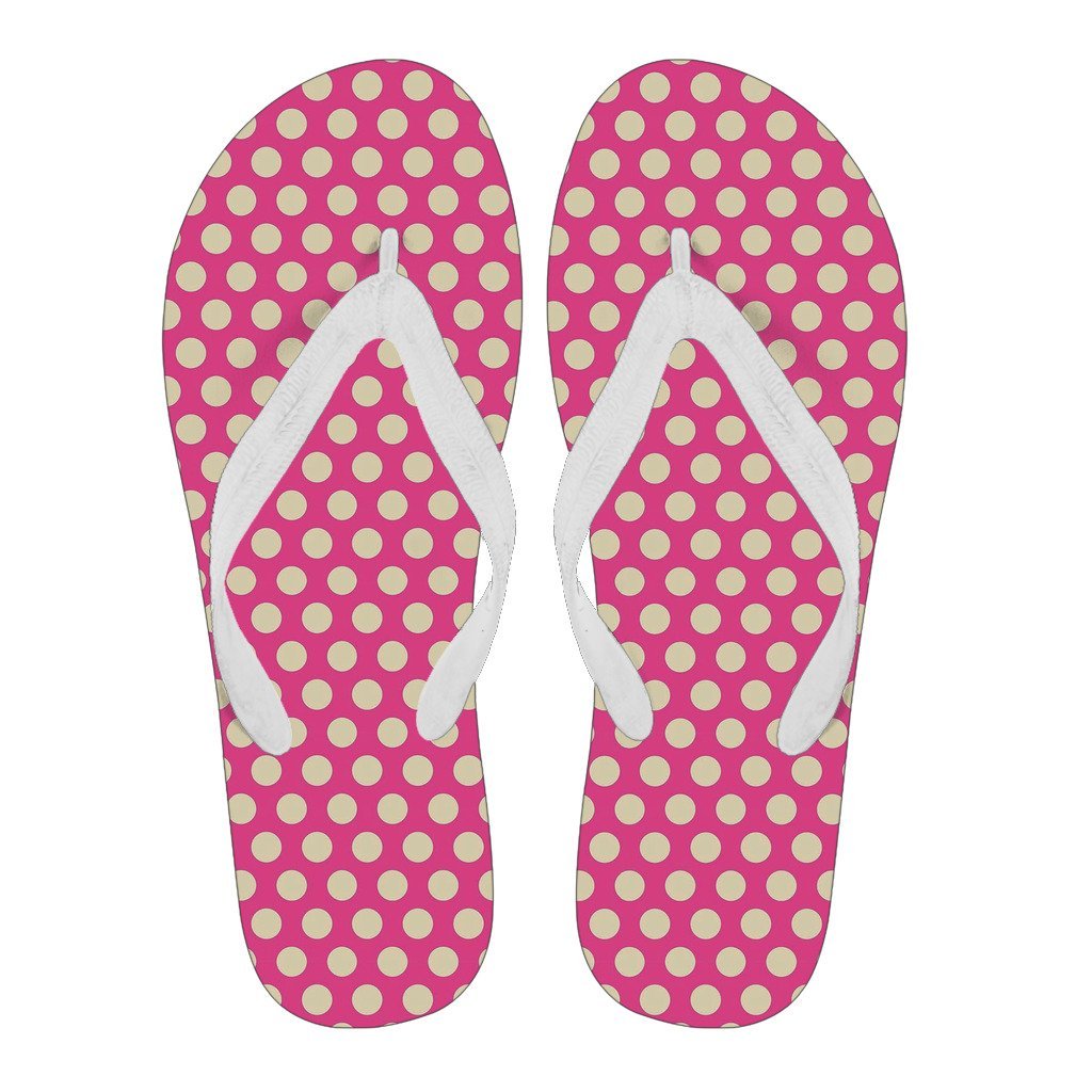 Pink White Polka dot Pattern Print Men & Women Flip Flops-grizzshop