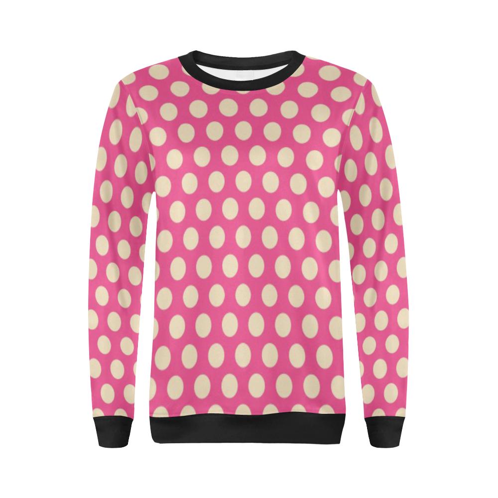 Pink White Polka dot Pattern Print Women Crewneck Sweatshirt-grizzshop