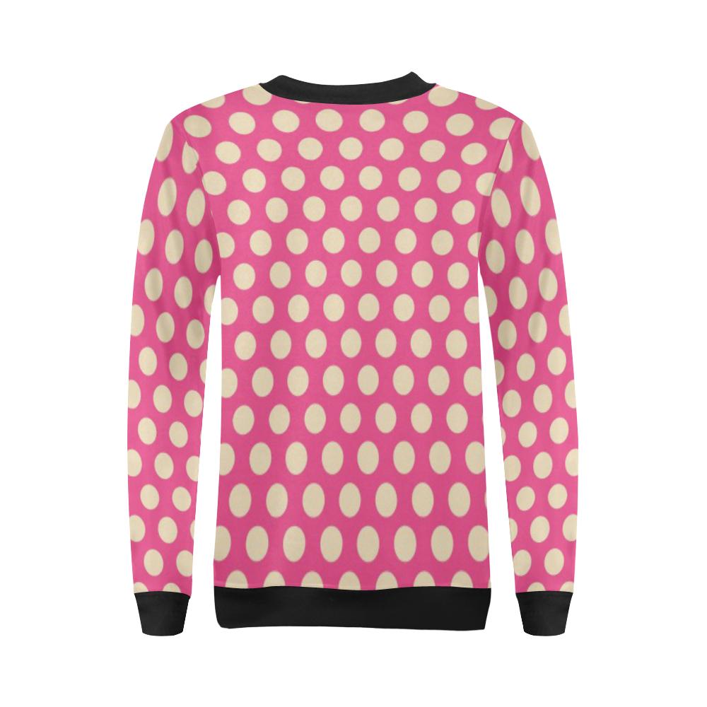 Pink White Polka dot Pattern Print Women Crewneck Sweatshirt-grizzshop