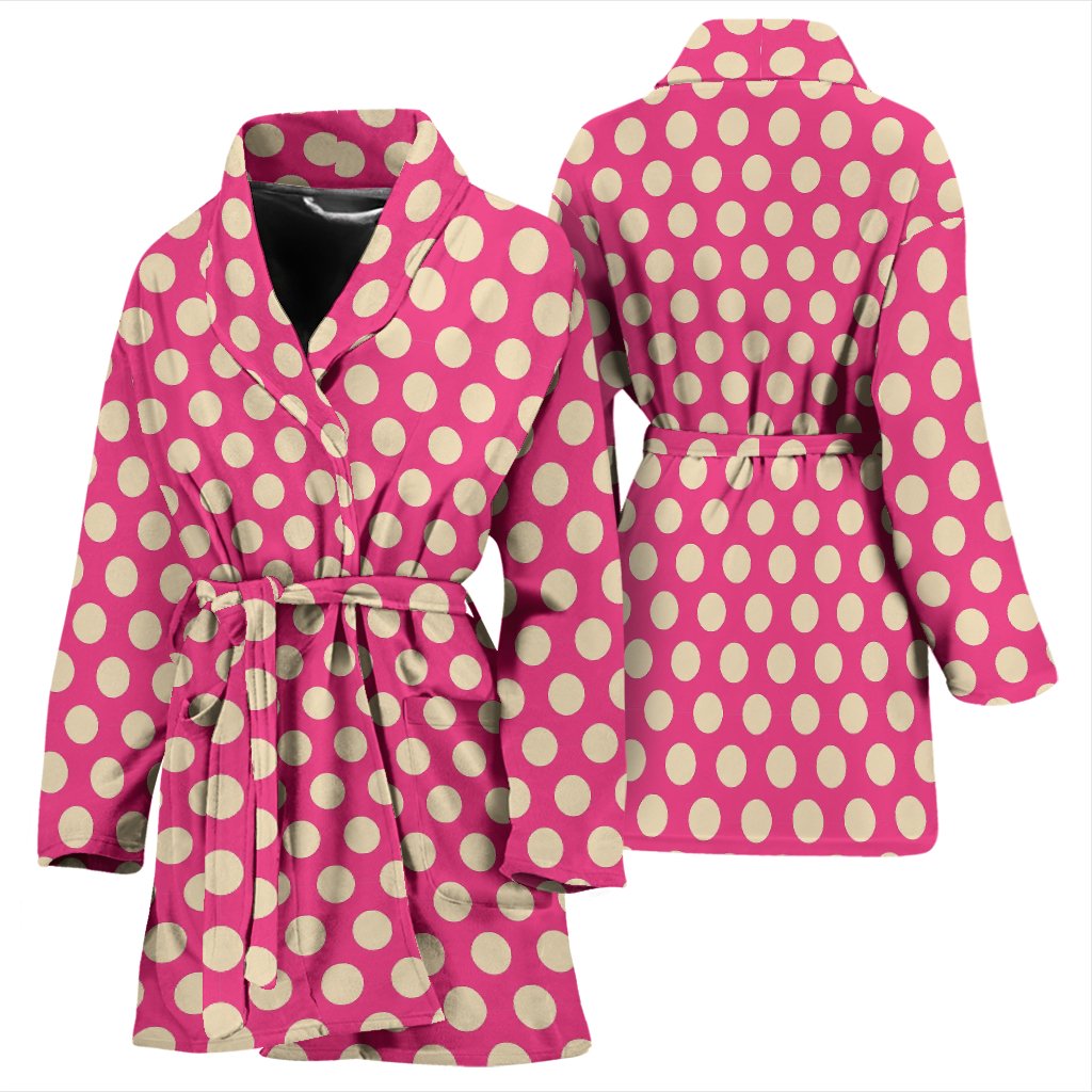 Pink White Polka dot Pattern Print Women Long Robe-grizzshop