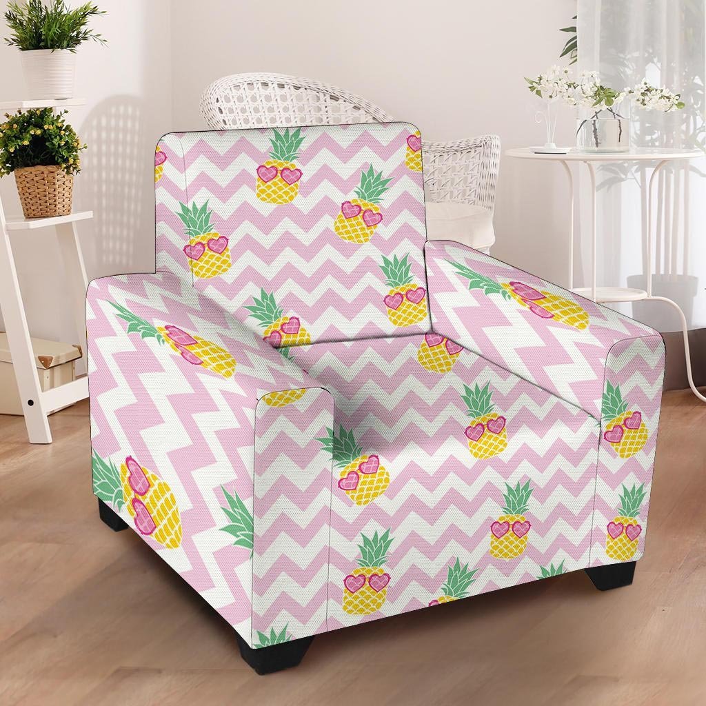 Pink Zig Zag Pineapple Print Armchair Cover-grizzshop