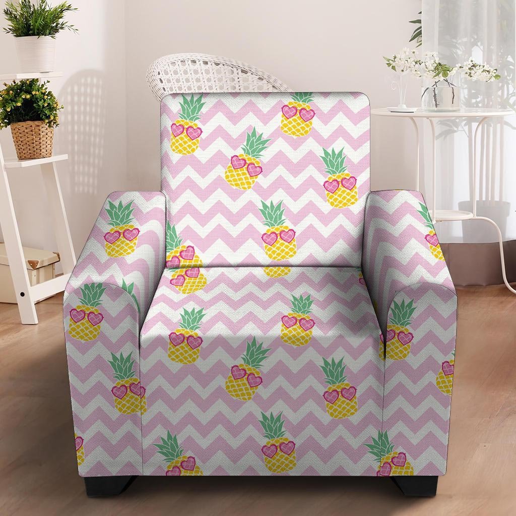 Pink Zig Zag Pineapple Print Armchair Cover-grizzshop