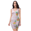 Pink Zig Zag Pineapple Print Bodycon Dress-grizzshop