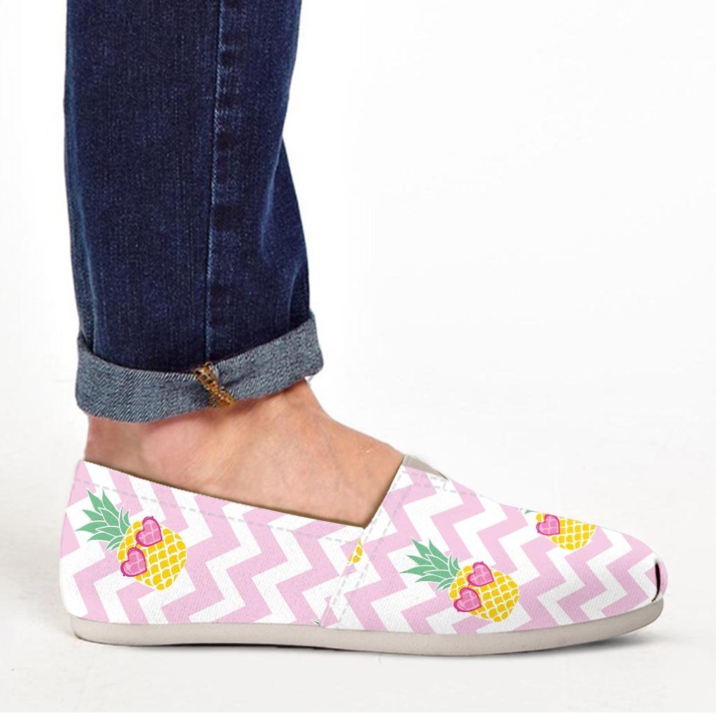 Pink Zig Zag Pineapple Print Canvas Shoes-grizzshop